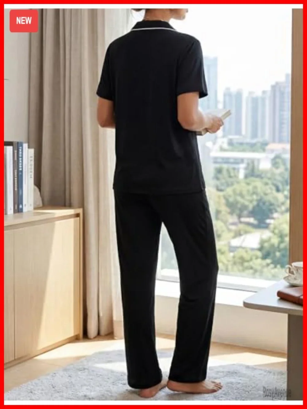 2 Piece Short Sleeve Pajama Set with Long Pants